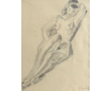 Boris Smirnoff (Russian, 1895-1976).  Portrait of Reclining Nude 30 x 23 cm Signed lower left. Charcoal. Together with anothe