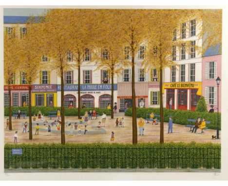 After Francois Ledan (b. 1949), French town square. Limited-edition print. Signed and numbered 67/200 in pencil to margin. Fr