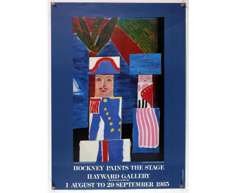 After David Hockney (British, b.1937). Hockney Paints the Stage, exhibition poster for the Hayward Gallery 1985 featuring a d