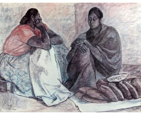After Francisco Zuniga (Mexican, 1912-1998), seated women (1967). Print. Framed and glazed. Image size 49 x 63cm. 