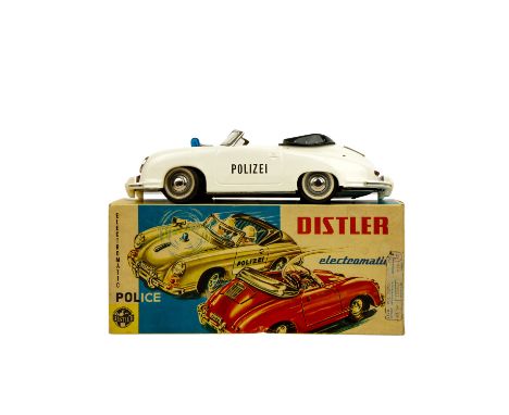 DISTLER Electromatic 7500 "Polizei", 1950er/60er Jahre cremefarbener Porsche Cabrio mit Blaulicht und offenem Verdeck, batter