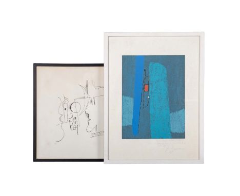 ACKERMANN, MAX (1887-1975), 2 Grafiken: "Komposition in Blau" (1) &amp; "Figürliche Komposition" (2), (1): Lithographie, u. r