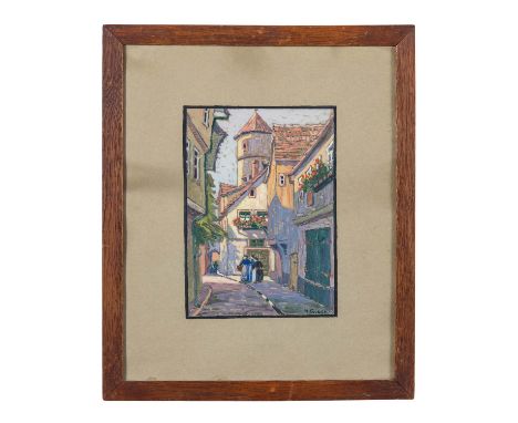 GIESE, MARIE (1874-1950), "Aus Wertheim", drei Frauen in einer Straße, u.re. signiert 'M. Giese', Gouache über Graphitstift/b