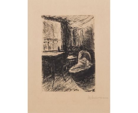 LIEBERMANN, MAX (1847-1935) "Kind im Wiegenkorb" 1890 Kaltnadelradierung, signiert unten rechts, HxB: 17/11,5 cm. (Bildmaß) S