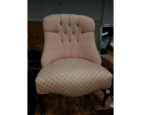 OLD BUTTON BACK LADYS CHAIR WITH SALMON PINK FABRIC