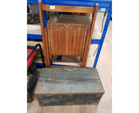 A NICE WOODEN FOLDING CHAIR AND A VINTAGE TOOL CHEST BOTH MARKED AIR MINISTRY (1952 &amp; 1941)