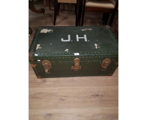 VINTAGE METAL BOUND TRAVELLING CHEST