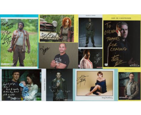 TV/FILM Collection of 10 signed colour photos including names of Stephanie Leonidas, John Reardon, Roger R Cross and more. DE