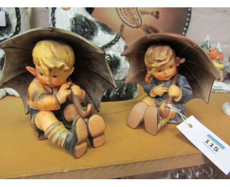 Two Hummel figures 'Umbrella Boy' and 'Umbrella Girl'