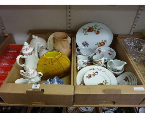 Royal Worcester 'Evesham' and 'Evesham Vale' china, Wedgwood 'Windsor' teapot, milk and sugar, glass vase and other decorativ