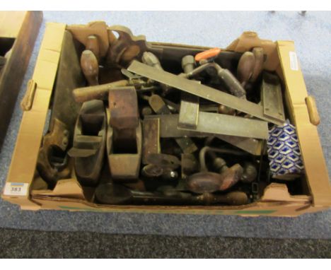 Assorted vintage woodworking tools in one box