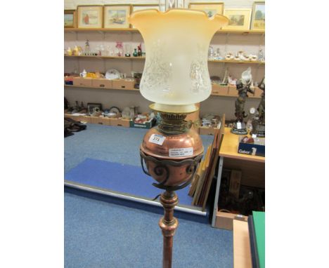 Victorian oil lamp on telescopic copper and wrought iron stand