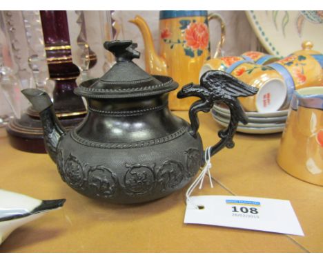 Early 19th century Cyples black basalt teapot with eagle finial H11cm 