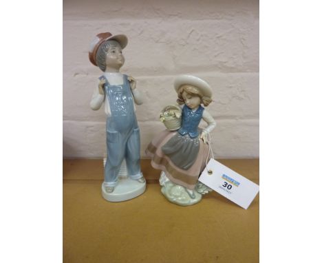 Lladro figure of a boy with a piano accordion and a Lladro figure of a girl with a basket of flowers (3)