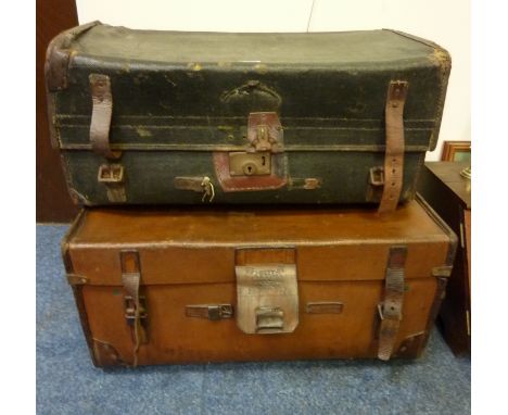 19th/20th century canvas trunk by Insall of Bristol W69cm and one other trunk W66cm