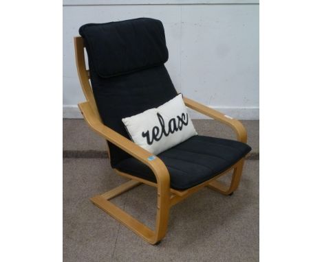 Ikea Poang light oak framed armchair in black cover
