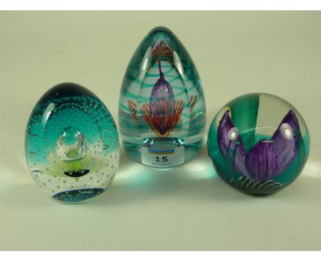 Thee Caithness paperweights including Ltd. Ed. 'Firework Orchid' No.414/500, 'Submersior' and 'Shooting Star'