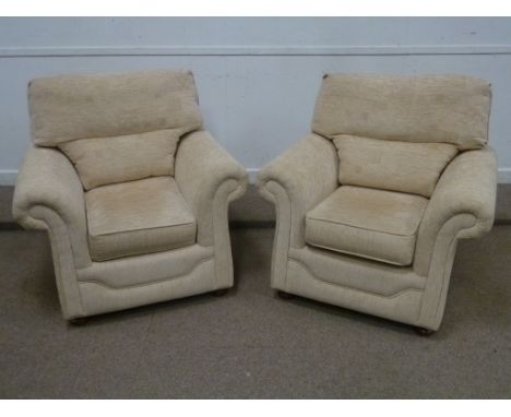 Three piece lounge suite in beige chenille cover with complimentary arm covers and scatter cushions - two seat sofa (L200cm) 