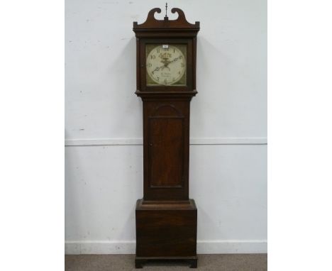 Early 19th century oak longcase clock, painted enamel dial with thirty hour movement, H206cm