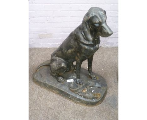 Life size cast iron seated hunting dog on base