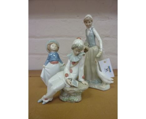 Nao figure of a pierrot, Nao figure of a girl with a goose and one other Nao figure (3)