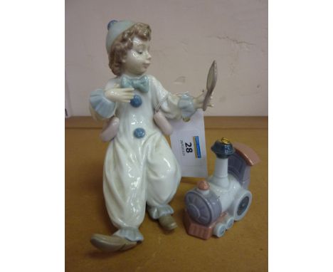 Lladro model of a clown child and a Lladro toy train (2)