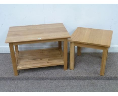 Light oak two tier coffee table (L76cm x W53cm) and an oak lamp table