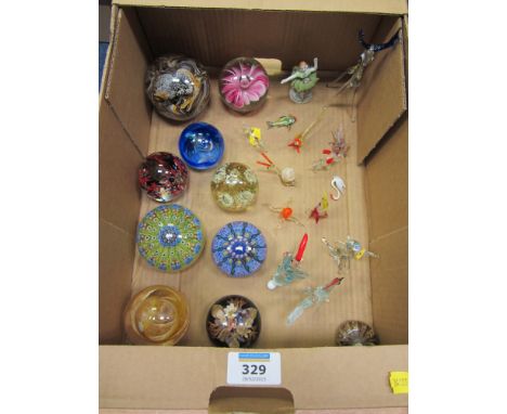 Collection of Caithness and other paperweights and glass animal figures in one box