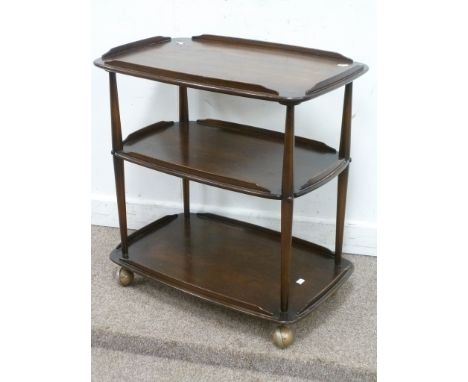 Ercol vintage retro medium elm three tier tea trolley, L72cm x W47cm
