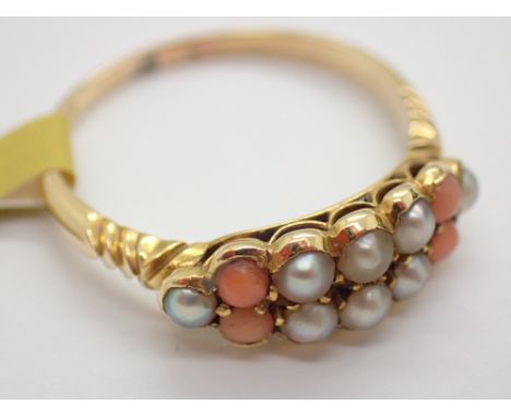 18ct gold antique pearl and coral ring size P 3.0g CONDITION REPORT: Worn 18ct stamp only.