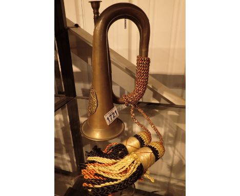 Copper and brass bugle with lanyard