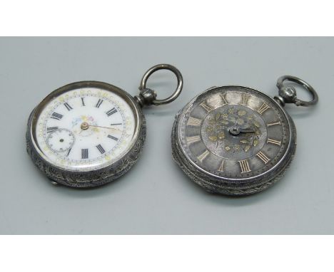 Two silver fob watches, a/f 