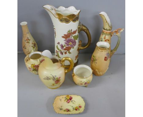A collection of Royal Worcester blush ivory including a large ewer, flatbacked jug, vases and pots, two a/f 