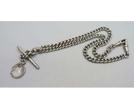 A silver double Albert watch chain, each link marked, 39.5cm, 32g 