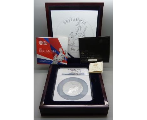 A 2013 first strike Silver Proof 5oz. Britannia, 999/1000 silver, UK Proof, limited edition, cased, NGC PF 69 Ultra Cameo, ca