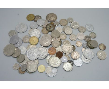 Assorted coins including silver, 45g of silver 