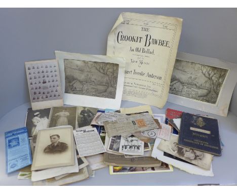 19th Century and early 20th Century ephemera including advertising book marks, Merchant Navy items, watercolours, cabinet pho