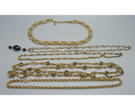 Five costume necklaces including one Monet 