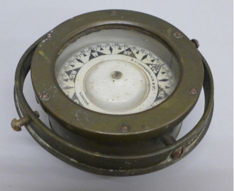 A ship's brass binnacle compass marked R.T. Chamberlain &amp; Co, London 