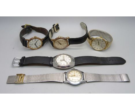 Five wristwatches including Rotary and Mudu 