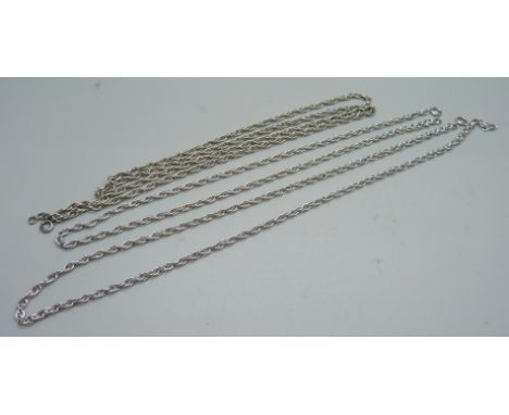 Three silver rope chains, 50g, one clasp a/f 