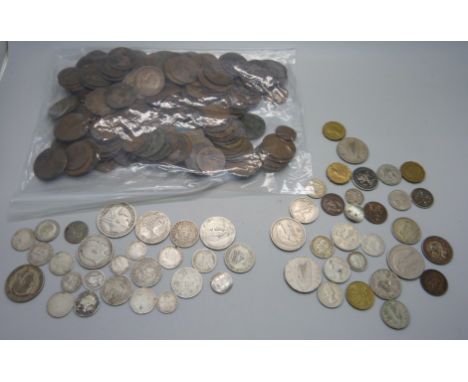 A collection of pre 1920 silver coins including Victorian, 100g, and other coins 
