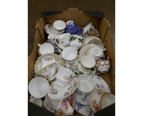 A collection of decorative china cups and saucers including Royal Albert, Colclough, Royal Worcester, etc. **PLEASE NOTE THIS
