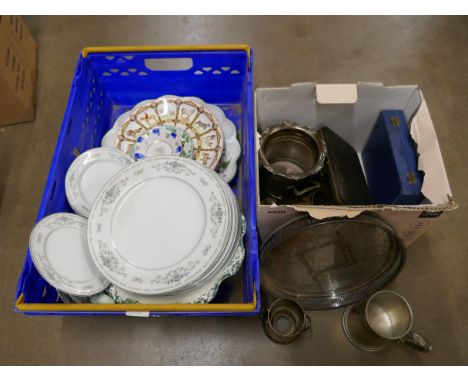 A Royal Worcester Herbs hors d'oeuvres dish, French footed bowl, Japanese tea and dinner plates, other china and a box of sil