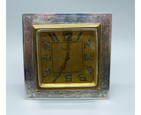 A silver framed travel clock, Birmingham 1927, 72mm 