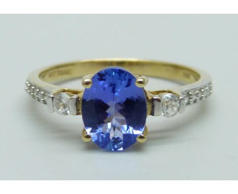 A 9ct gold, tanzanite and zircon ring, 2.3g, Q 