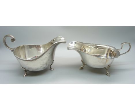 Two silver sauce boats, 86g and 158g, (244g) 