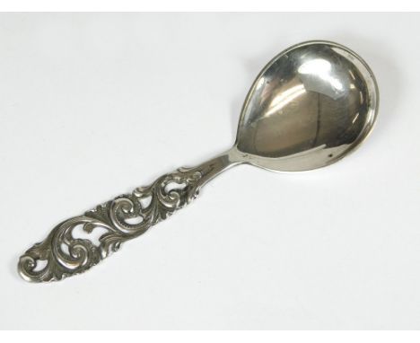 SCANDINAVIAN CADDY SPOON. A Scandinavian silver caddy spoon. 830S standard mark & maker's mark N.M. Length 10cm.  Please note