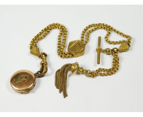 ALBERTINA. A gilt metal Albertina watch chain with gold plated locket attached.  Please note that all items in this auction a