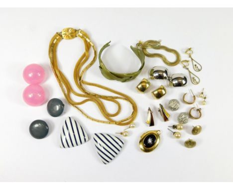 COSTUME JEWELLERY. 1980's & other ear clips, a gold tone locket etc.  Please note that all items in this auction are previous